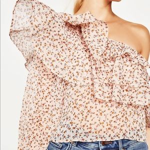 Zara Floral One Shoulder Ruffle Top
